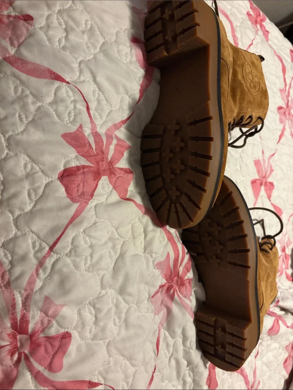Tory Burch Camel Suede Lace-Up Lug Boots